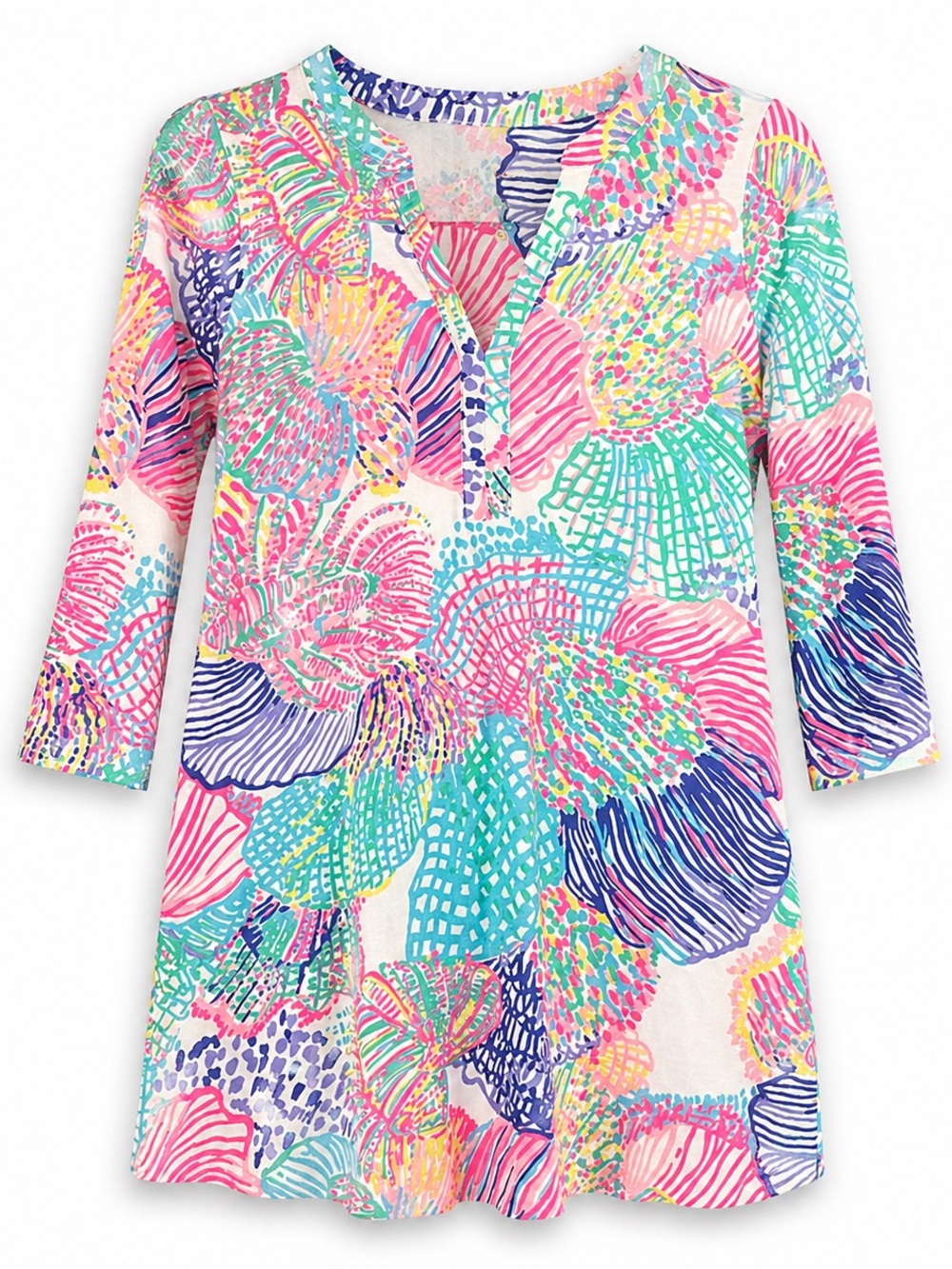 Lilly Pulitzer Shell Print Tunic Dress 3/4 Sleeve